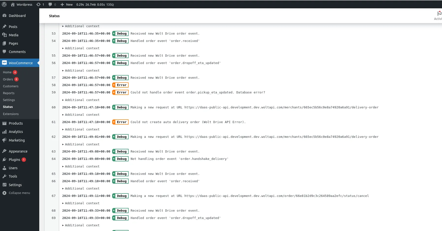 An example list of logs