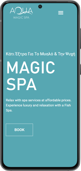 Η κινητή συσκευή εμφανίζει την ιστοσελίδα του aqua magic spa