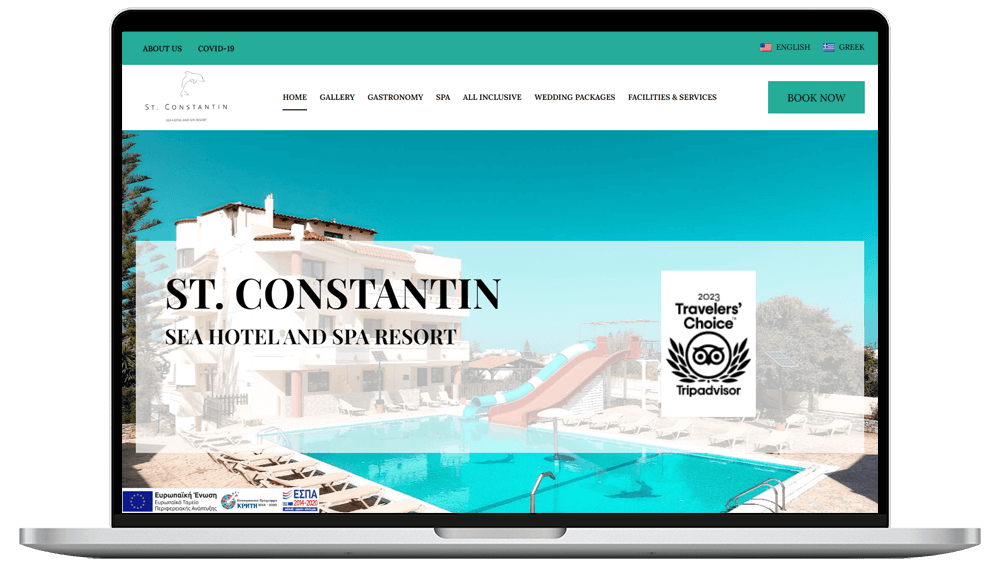 Η συσκευή φορητού υπολογιστή εμφανίζει την ιστοσελίδα του ξενοδοχείου St Constantin