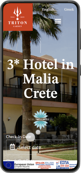 mobile device shows triton garden hotel website