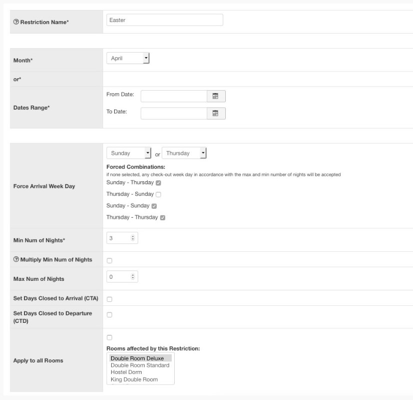 Booking Restrictions